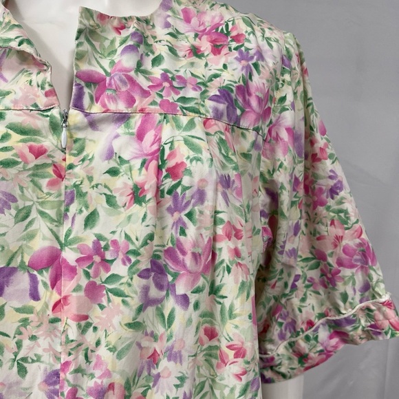 Vintage Carlton Hall Neiman Nightgown Women Large White Pink Floral Maxi Cotton - Picture 6 of 11